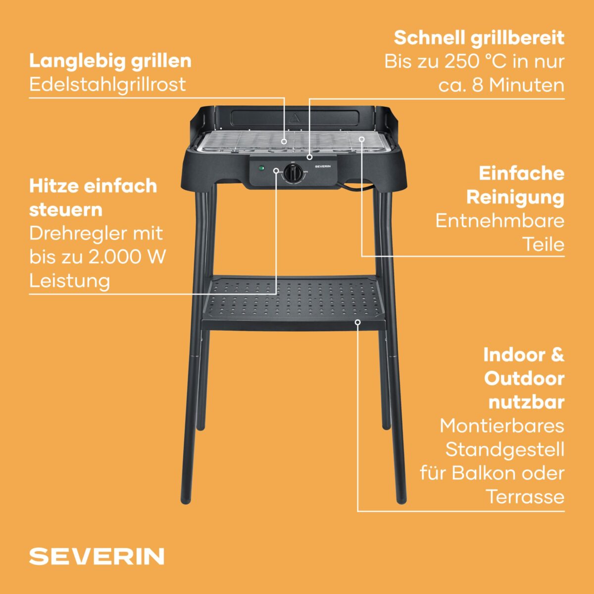 Електрическа скара със стойка Severin PG 8596 2000W - Image 3